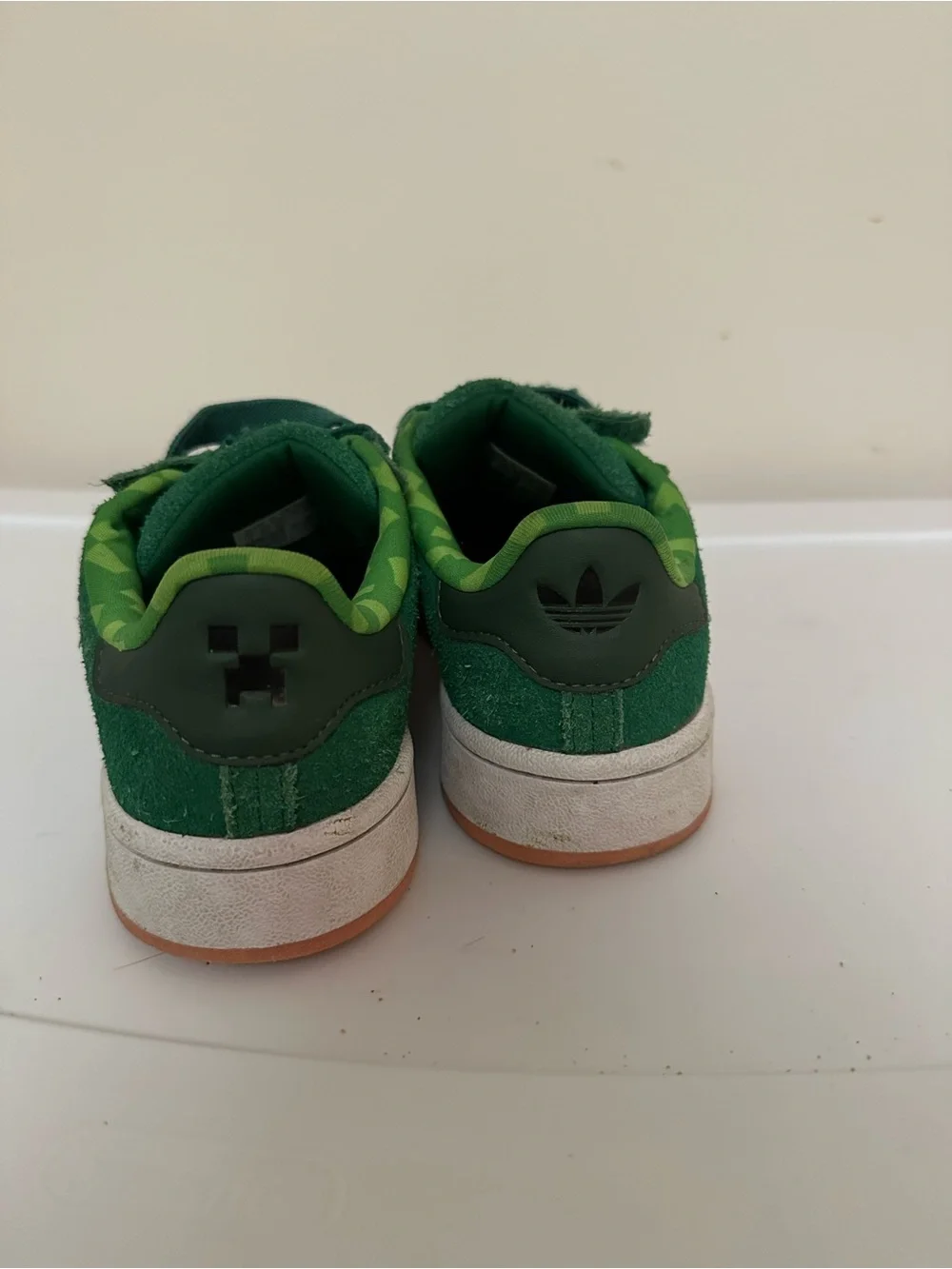 adidas Kids Minecraft Green Suede Sneakers with Black Stripes